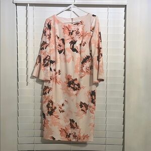 Calvin Klein Floral Long Sleeve Dress - Pink and Black